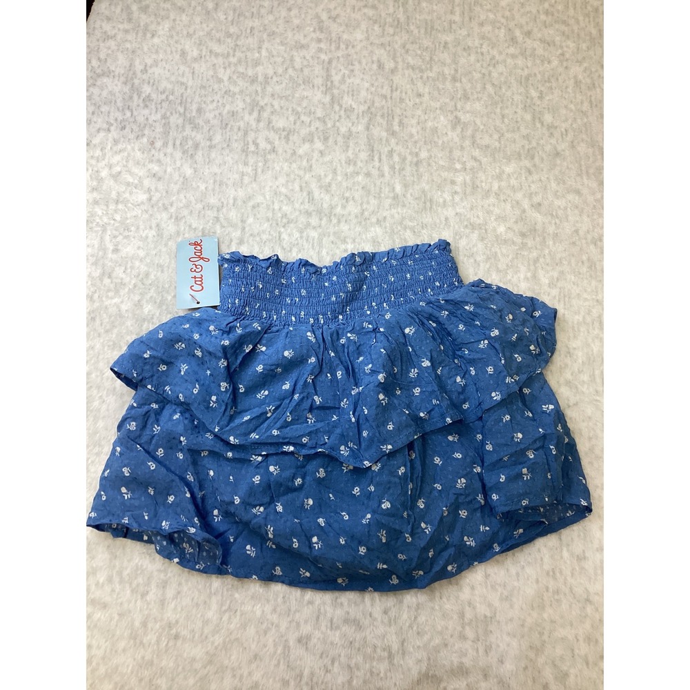 Cat & Jack Girls Blue Ditsy Floral Smocked Tiered Ruffle Skort XS 4/5 NWT - Picture 3 of 4